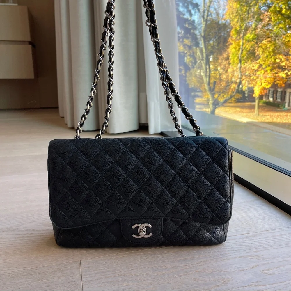Chanel Jumbo Single Flap Black Caviar Silver Hardware - Picture 9 of 14
